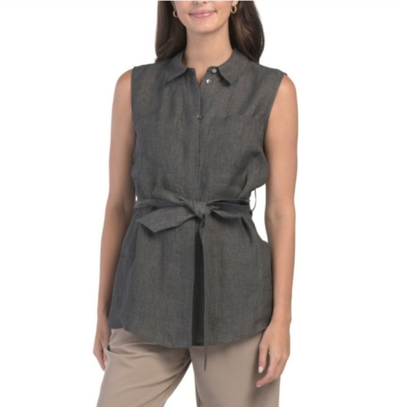 THEORY Patch Pocket Blouse In Pewter Melange 100% Hemp - Picture 1 of 16